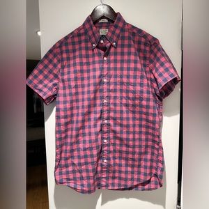 J. Crew Button Down Short Sleeve Shirt - Pink and Blue Gingham Design - M Slim